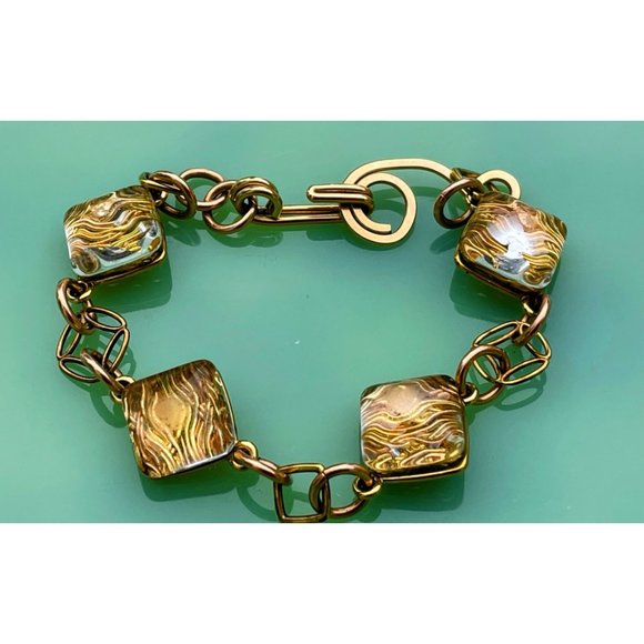 Vintage Dichroic Glass Link Bracelet Copper waves Gold Filled - Picture 9 of 16